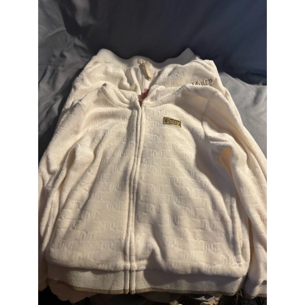 Juicy Couture Girls 4T Cream Velour Tracksuit Hoodie Pants 2-Piece Gold